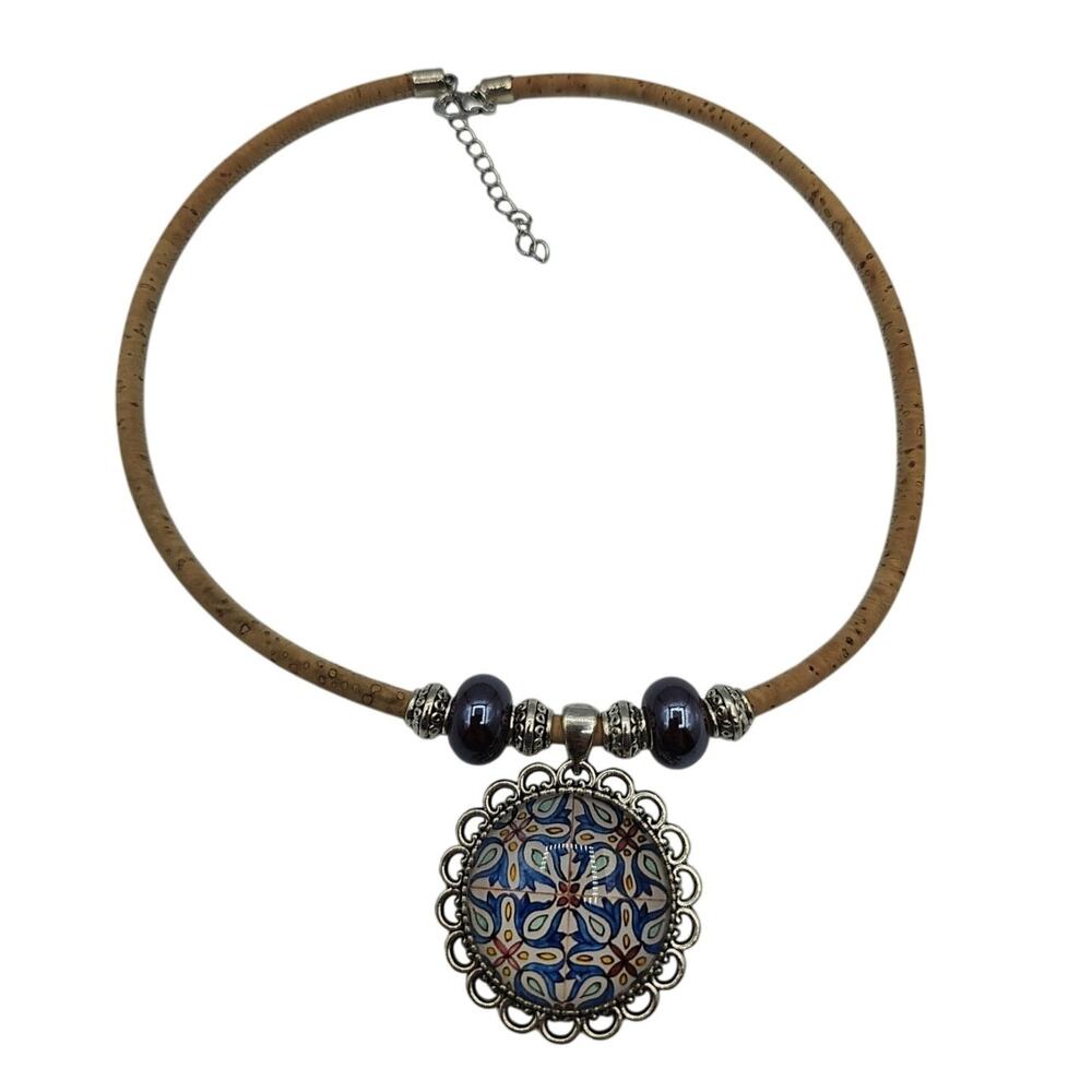 Cork Necklace with Life Circle Vegan Sustainable Eco Friendly 18"